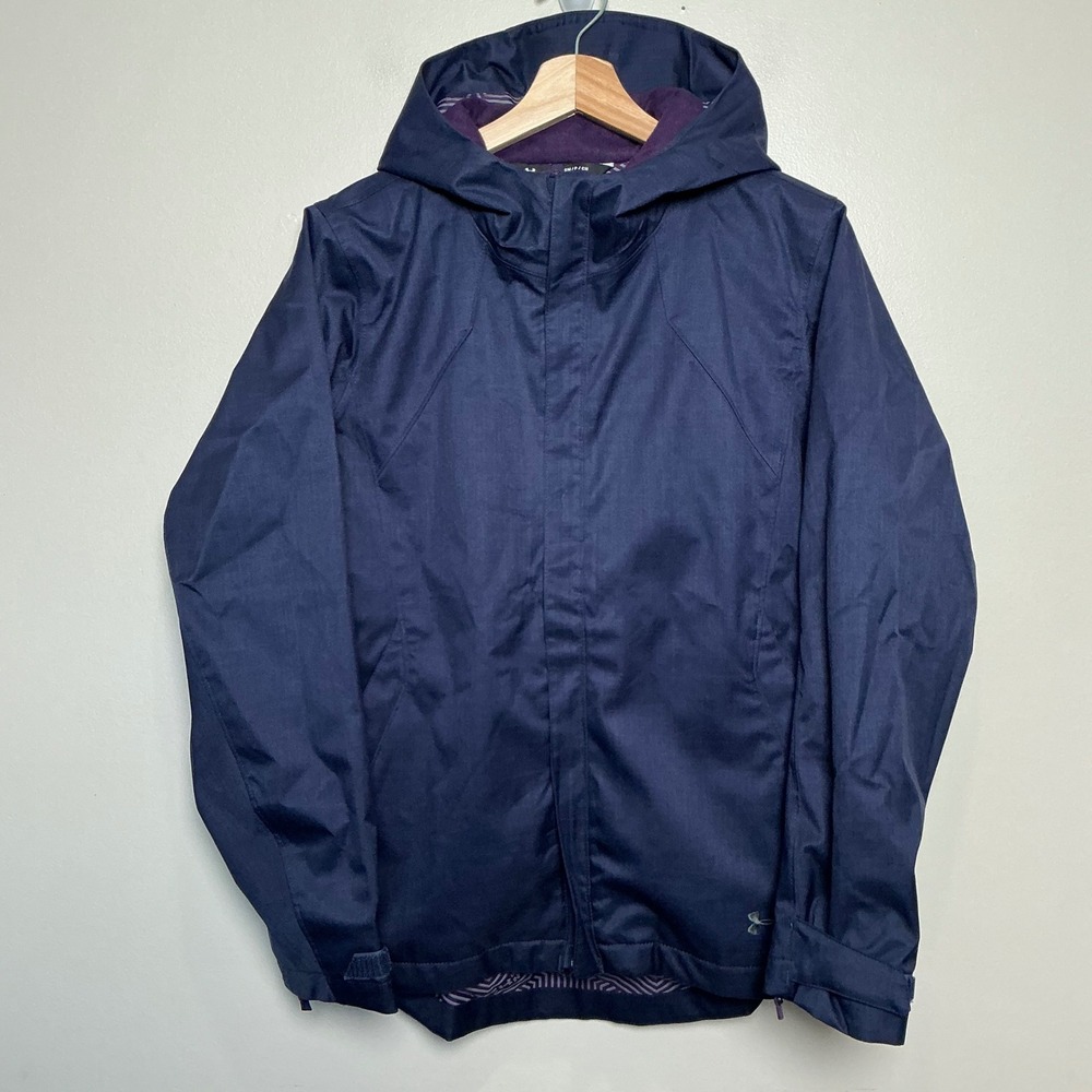 Under Armour ColdGear Womens Navy Blue Hooded Full Zip Jacket Size SMALL